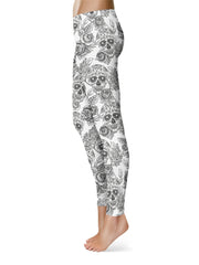 Skull & Floral Print Skinny Leggings Casual Stretchy Leggings