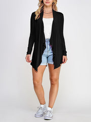  Solid Long Sleeve Open Front Stretch Cardigan