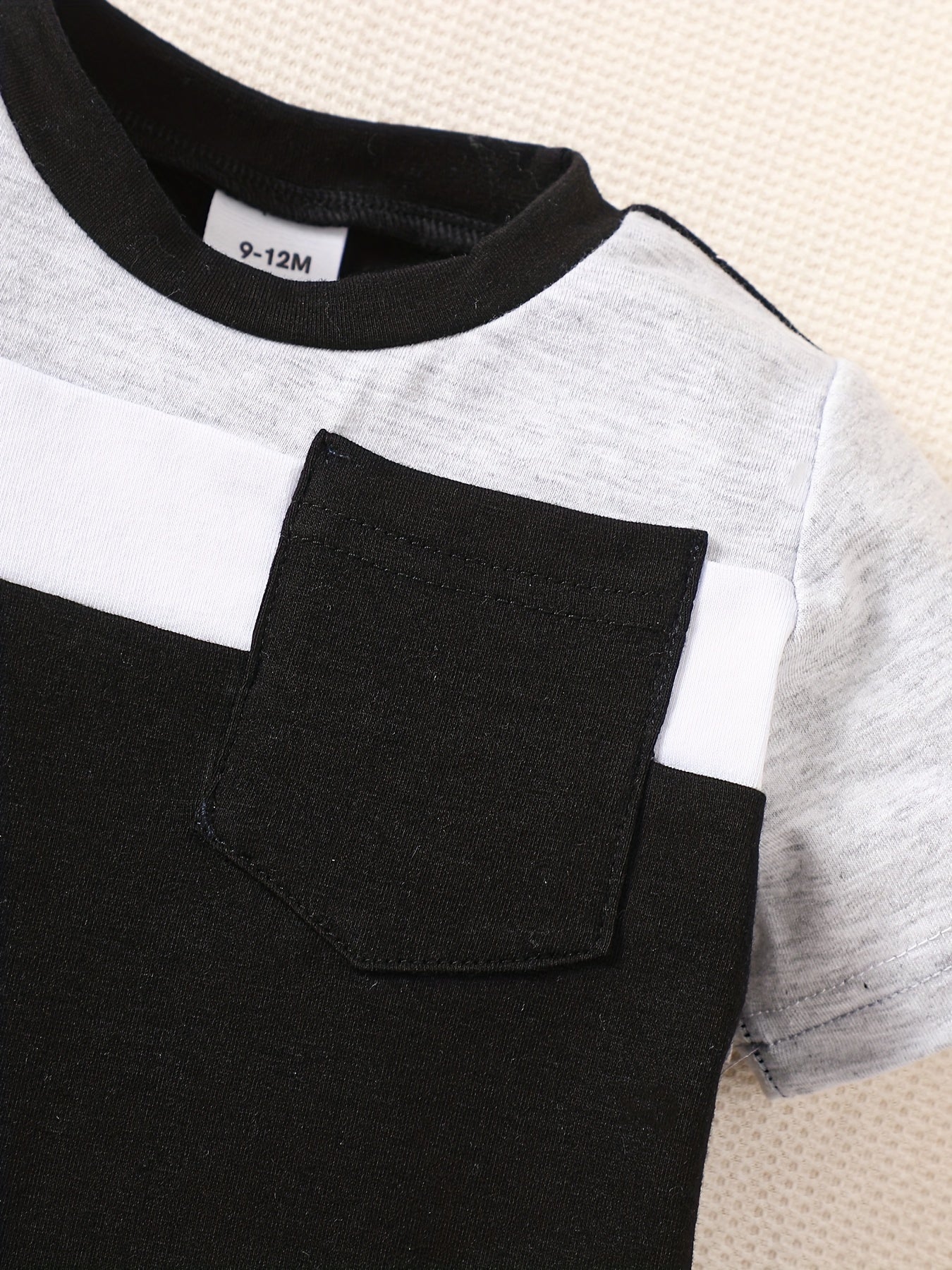 Boys Block Pocket T Shirt And Shorts Set for Summer