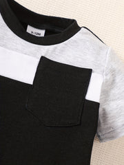 Boys Block Pocket T Shirt And Shorts Set for Summer