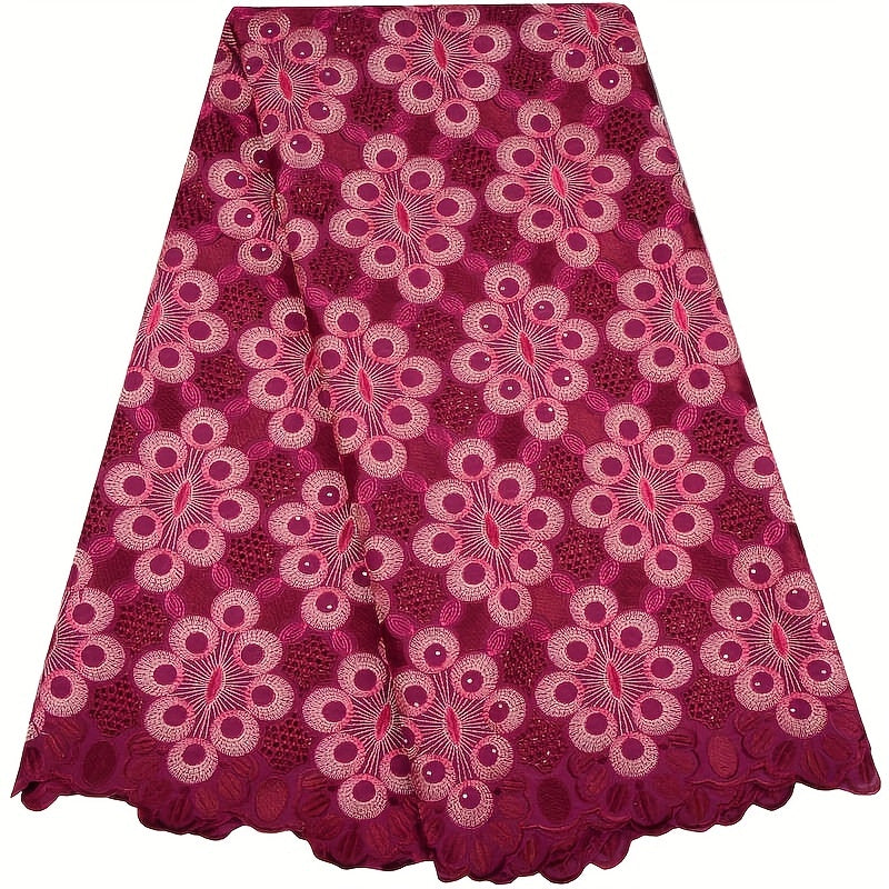African Cotton Lace Fabric With Rhinestones 4.57m