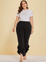  Ruffle Trim Split Pants Women's Plus Stretch Pants