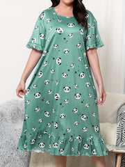  Panda & Star Print Ruffle Trim Sleep Dress