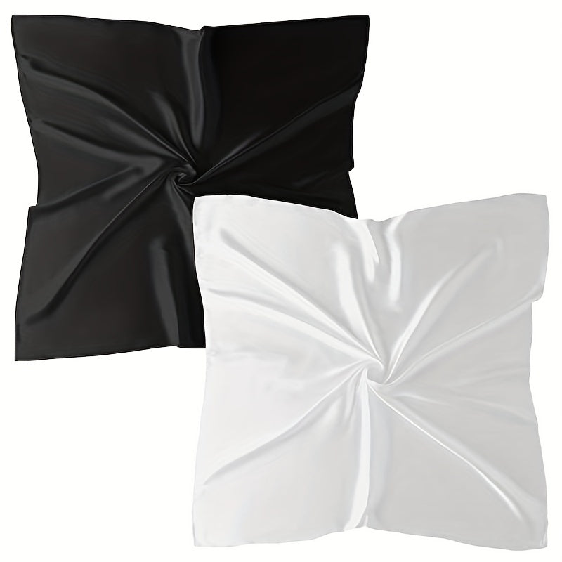 2pcs Solid Satin Bandana Silky Neck Scarf Hair Wrap Classic Square Scarf