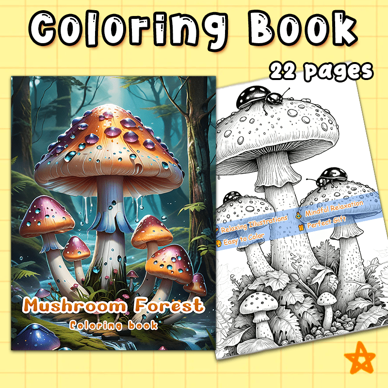 Mushroom Forest Coloring Book - 24 Pages