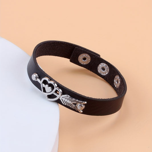 Couple's Arrow Hearts Leather Bracelet Punk Style Hand Jewelry