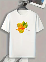 Leaf Pattern Print Men's Comfy Sports T shirt Graphic Tee
