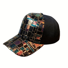 Plaid Sequins Baseball Cap Y2K Hip Hop Mesh Trucker Hat Unisex