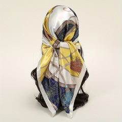 Geometric Chain Print Square Scarf Classic Satin Bandana Large Shawl