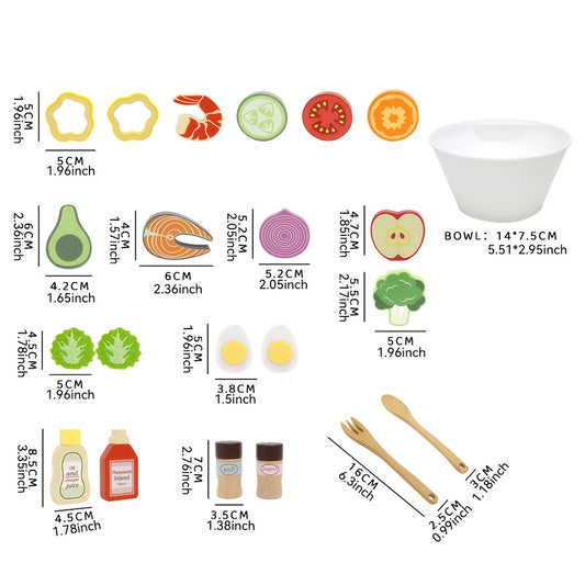 Wooden Pretend Fruits & Vegetables Toy Set for Salads