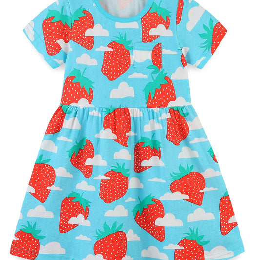 Girls Strawberry Graphic Short Sleeve Dress