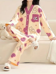 Bear Print Pajama Set Long Sleeve Top & Pants