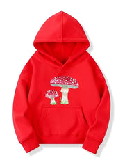 Girls Mushroom Print Hooded Sweatshirt Top Long Sleeve Hoodie Pullovers