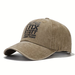I Fix Stuff And I Know Things Letters Print Washed Baseball Cap