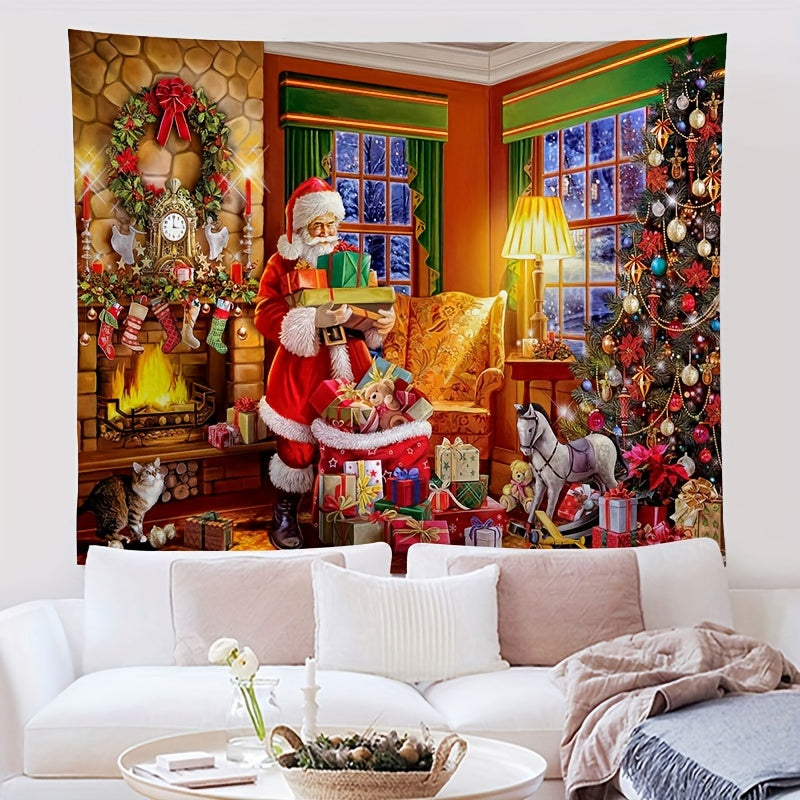 Peach Skin Velvet Christmas Tapestry Wall Hanging Cloth Santa Claus Decoration