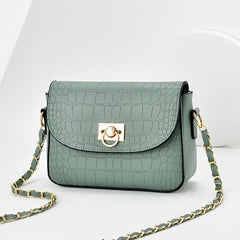 Crocodile Embossed Square Bag with Chain Strap for Work