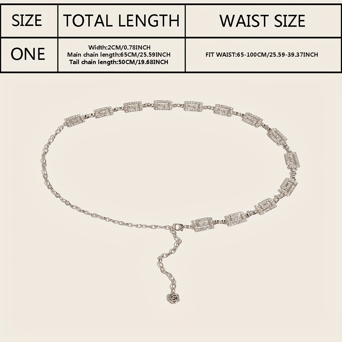Sparkly Rhinestone Geometric Waist Chain with Flower Pendant