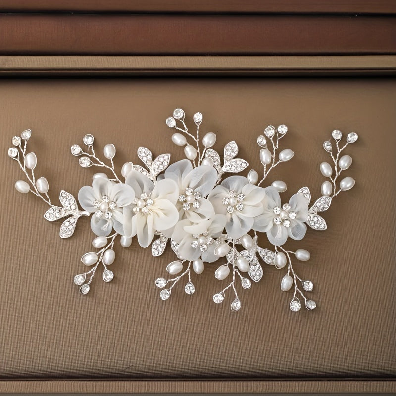 Rhinestone Faux Pearl Flower Hair Clip Non slip Side Clip Hair Accessories
