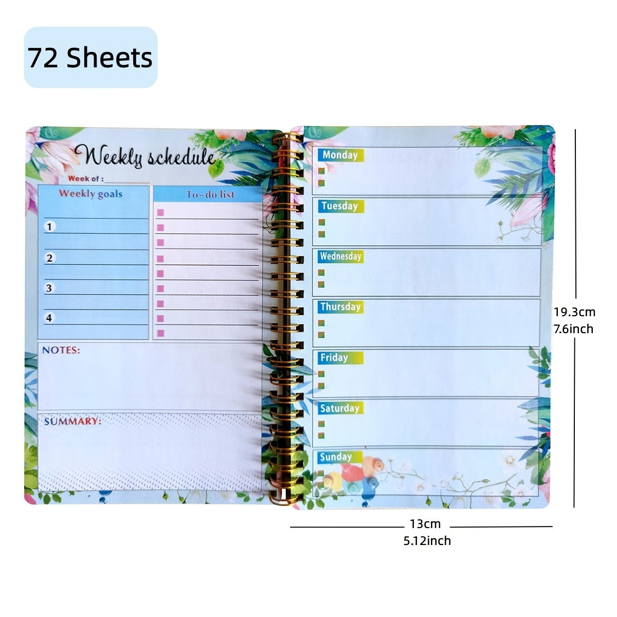 A5 Weekly Planner Coil Notebook 72 Sheets