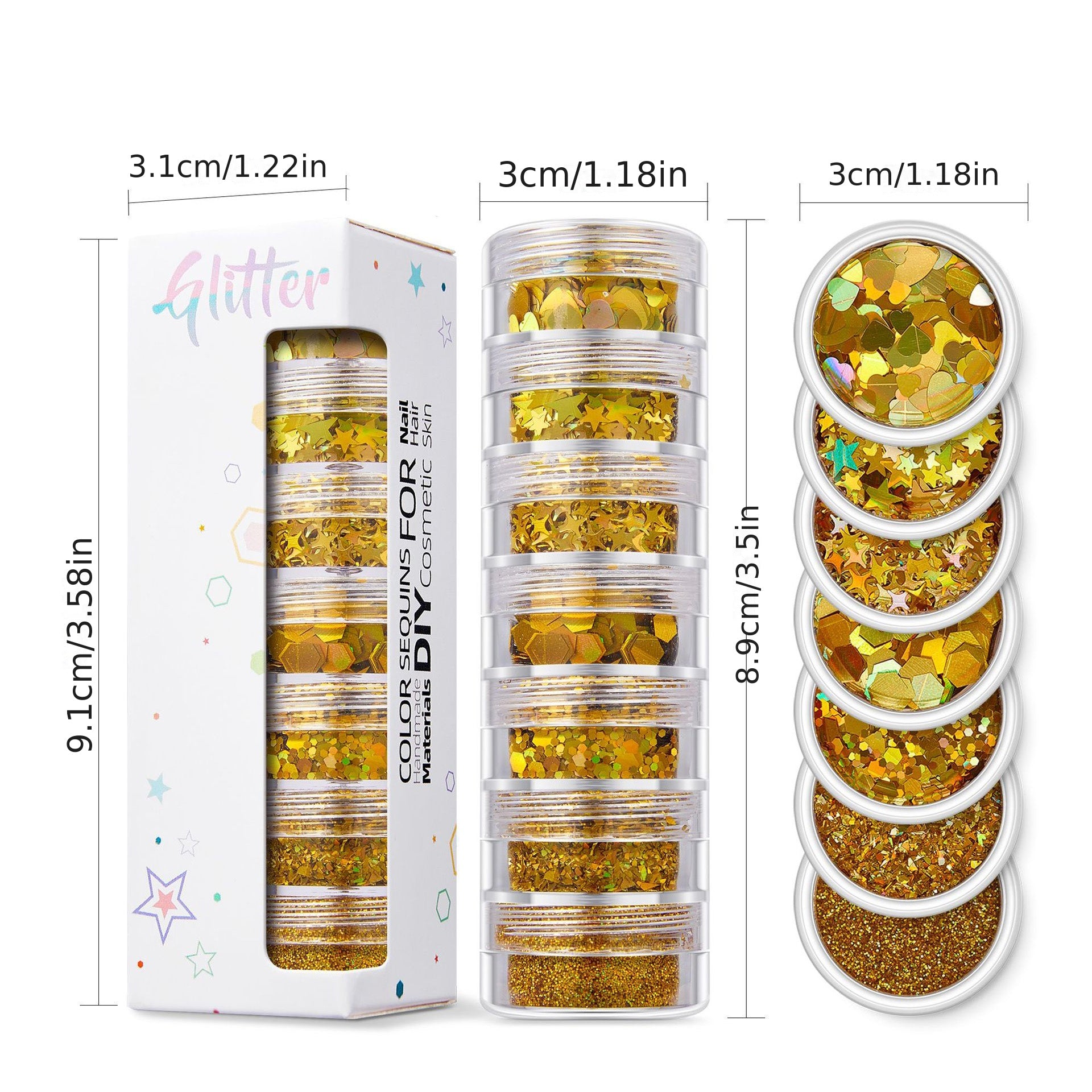 7 Bottle Set Chunky & Fine Glitter Mix Iridescent Makeup Glitter