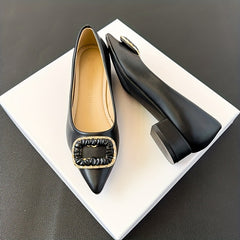 Women's Buckle Decor Point Toe Block Heel Shoes
