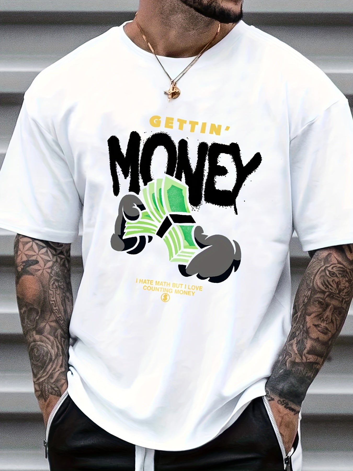 Cartoon Money Print Men's Graphic Crew Neck T-shirt