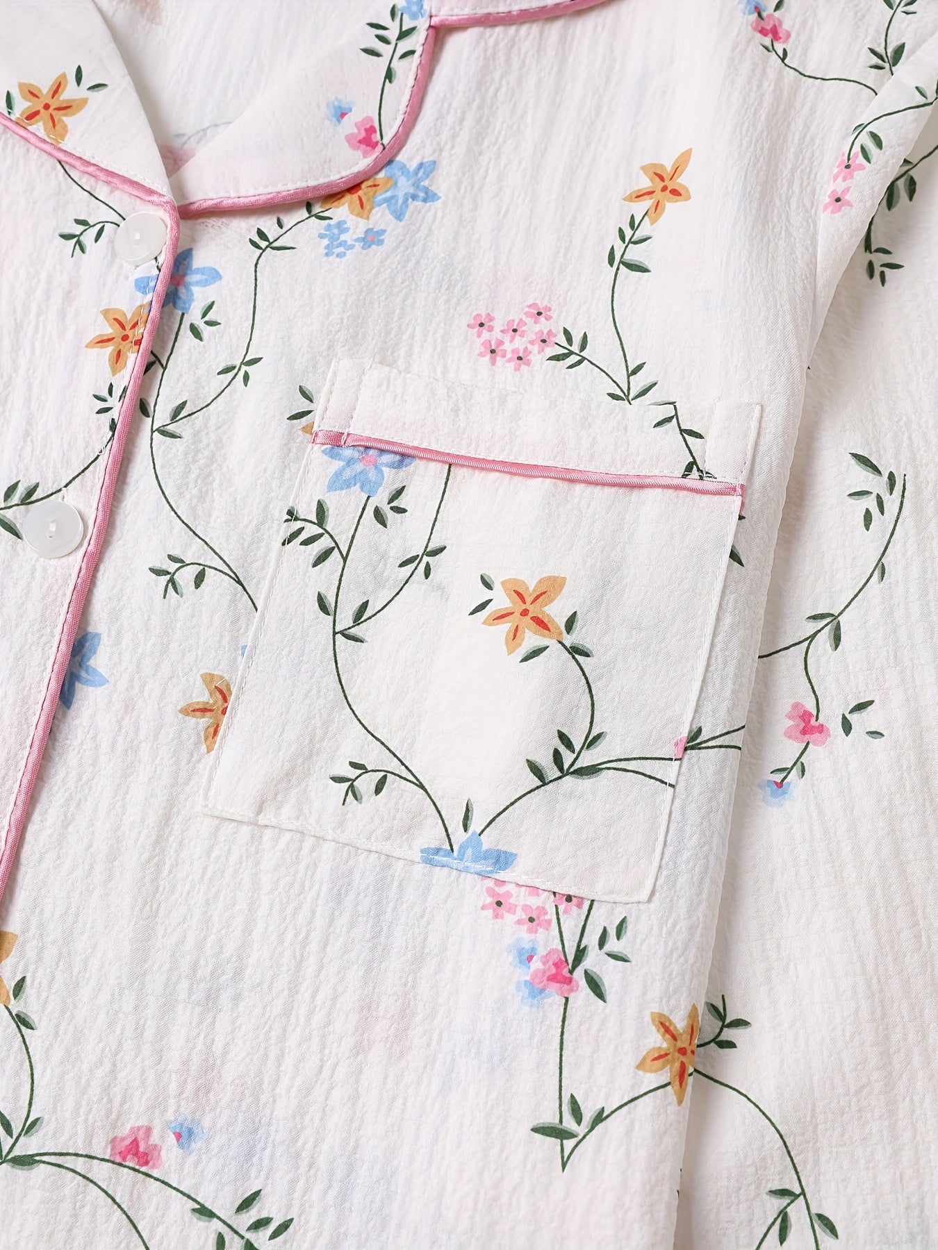 Floral Print Pajama Set Long Sleeve Top & Pants Women's Sleepwear