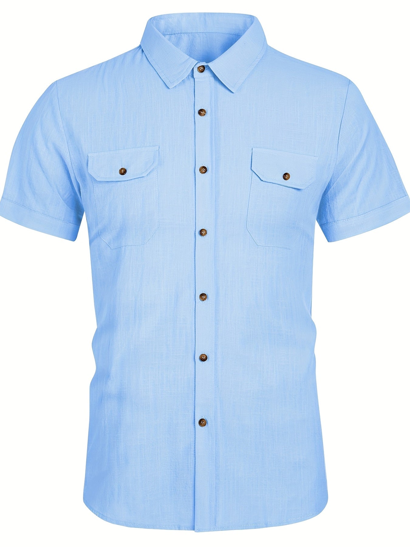 Men's Short Sleeve Casual Shirt with Chest Pockets for Summer