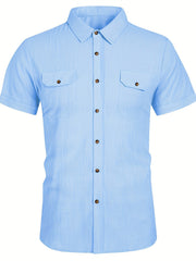 Men's Short Sleeve Casual Shirt with Chest Pockets for Summer
