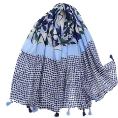 Flower & Leaves Print Fringe Trim Scarf Shawl Wrap Casual Head Wrap