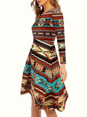  Colorblock Geometric Print Boho Dress