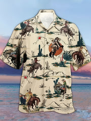 Flamingo Cowboy All Over Print Men's Casual Hawaiian Shirt