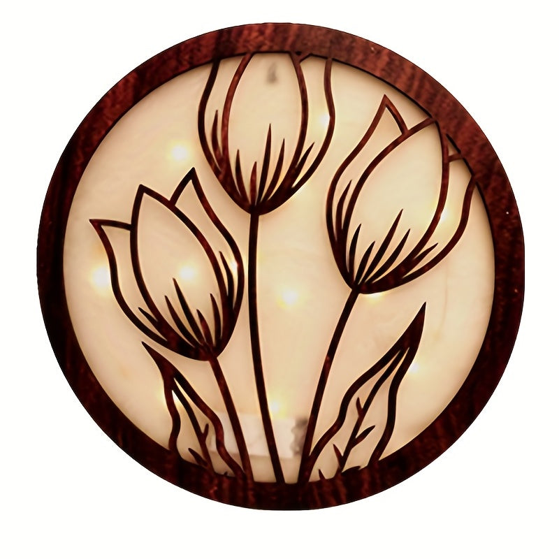 LED Lights Wooden Board Wall Stickers Magnolia Night Light