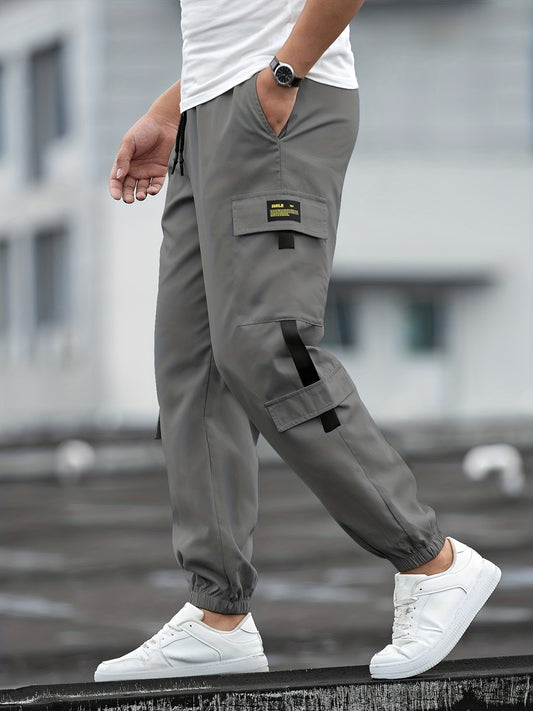 Men's Casual Cargo Pants Loose Fit Solid Drawstring Joggers