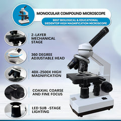 Upgraded 195 Four Port Compound Microscope 2500X Magnification