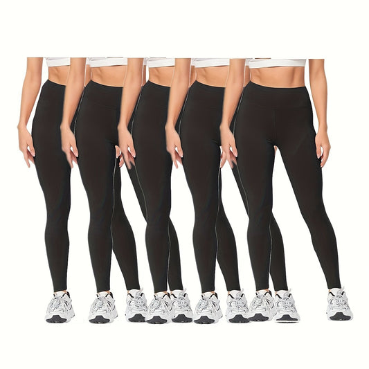 5pcs High Waist Yoga Leggings Solid Fitness Tight Pants Women's Activewear