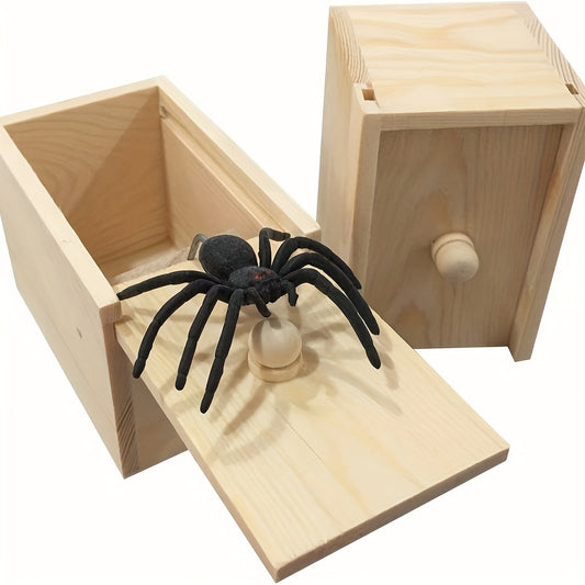Spider Scare Rubber Spider Prank Box Wooden Spider