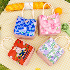 Cotton Linen Cartoon Insulated Lunch Bag