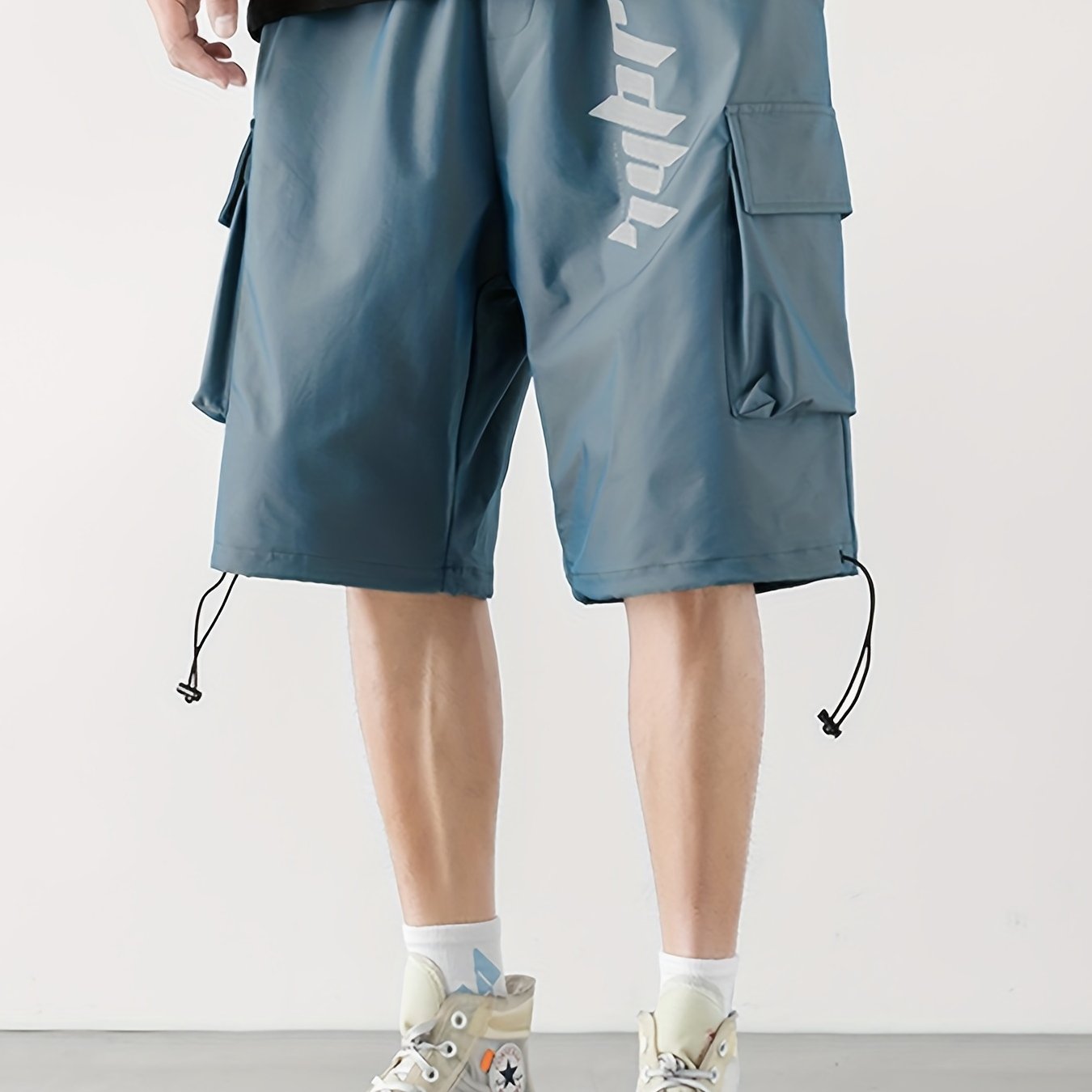 Letter Print Cargo Shorts Men's Casual Pocket Loose Fit Cargo Shorts