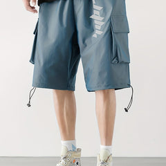 Letter Print Cargo Shorts Men's Casual Pocket Loose Fit Cargo Shorts