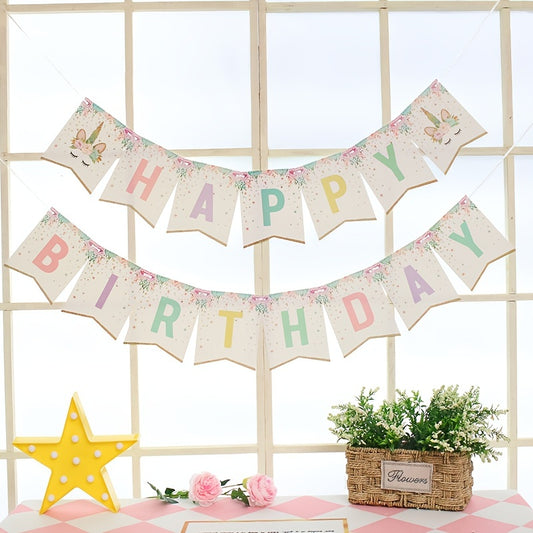 Colorful Unicorn Birthday Party Banner for Girls
