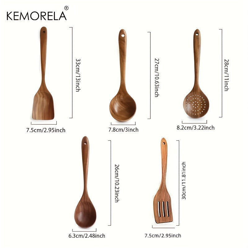 5pcs Wooden Cooking Spoon Set for Effortless Meal Prep