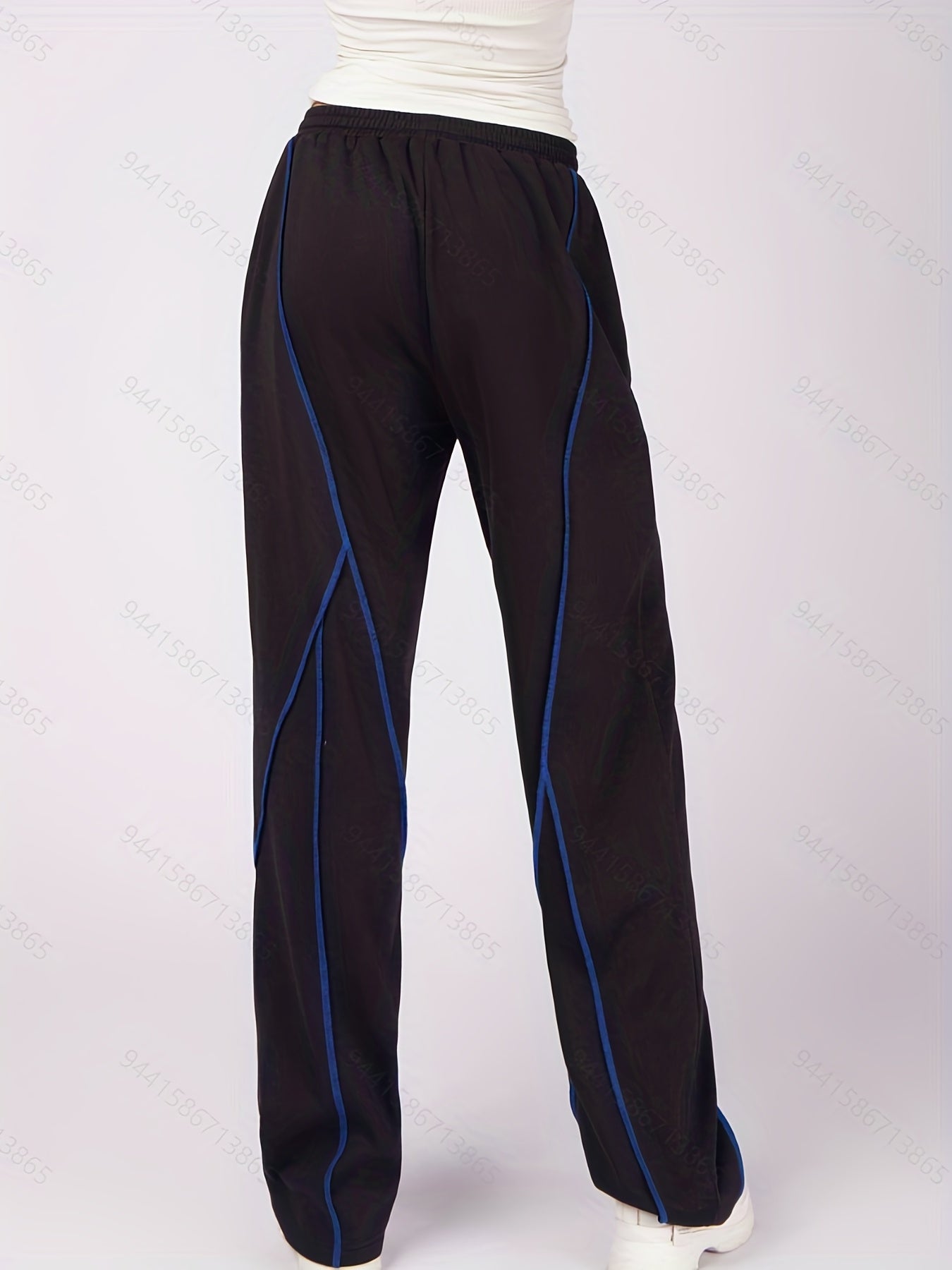 Plus Size Casual Pants Women's Plus Stitching Drawstring Straight Leg Trousers