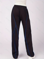 Plus Size Casual Pants Women's Plus Stitching Drawstring Straight Leg Trousers