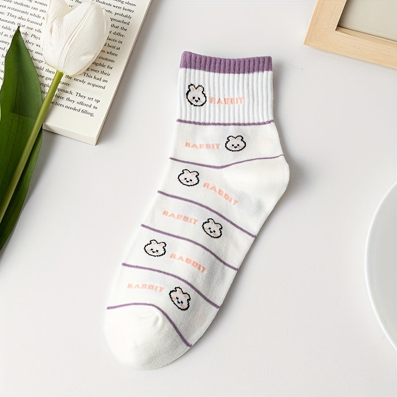 3 Pairs Cartoon Animal Print Socks Comfy Crew Short Women's Stockings Hosiery