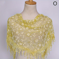 Lace Tassel Triangle Scarf Solid Flower Embroidery Shawl Mesh