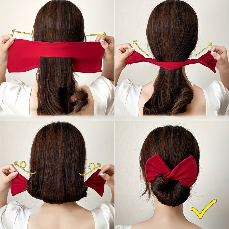 Minimalist Bow Charm Hair Bun Maker Solid Hair Band Magic Styling Accessory