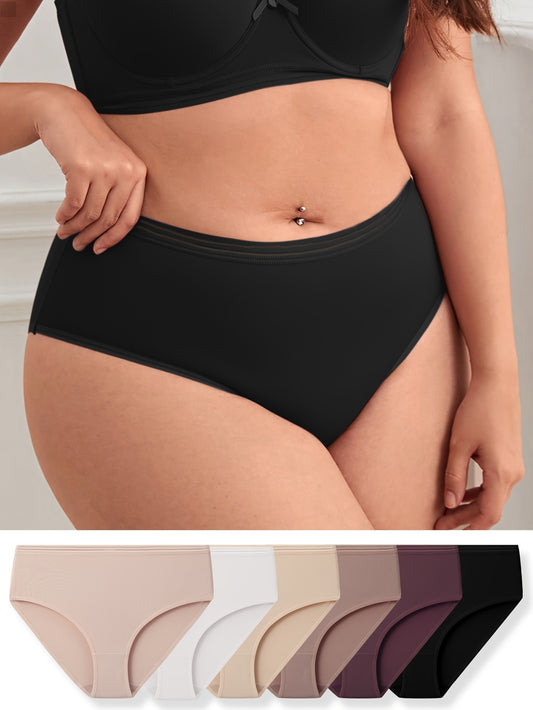 6 Pack Plus Size Panties Set Women's Plus Solid Soft Comfort Medium Stretch Brie