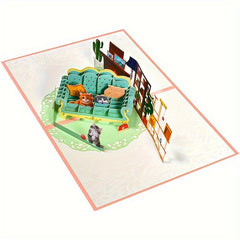 1pc Cat Pop Up Birthday Card 3D Greeting Card for Cat Lovers
