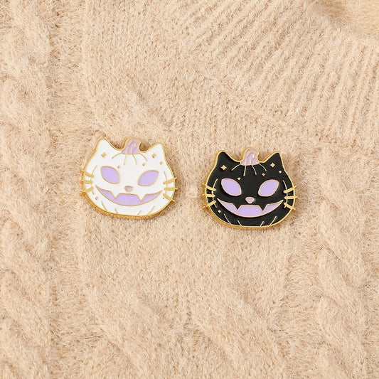 Enamel Pumpkin Cat Retro Halloween Brooch Funny Pin Jewelry
